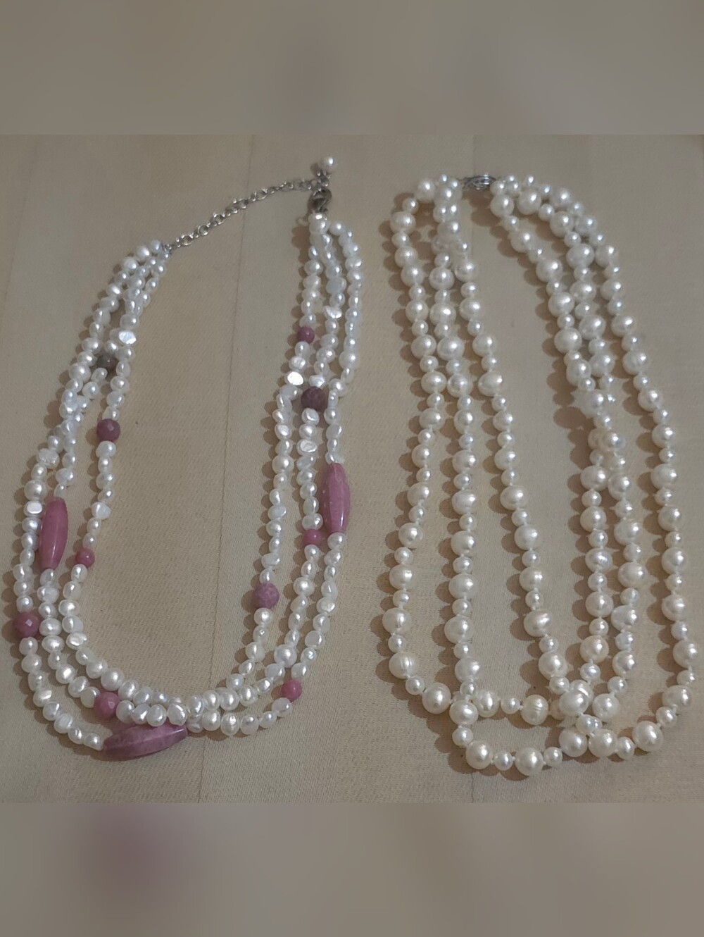 2 PAIRS OF GENUINE TRIPLE STRAND PEARLS 18IN STERLING SILVER 925 CLASPS